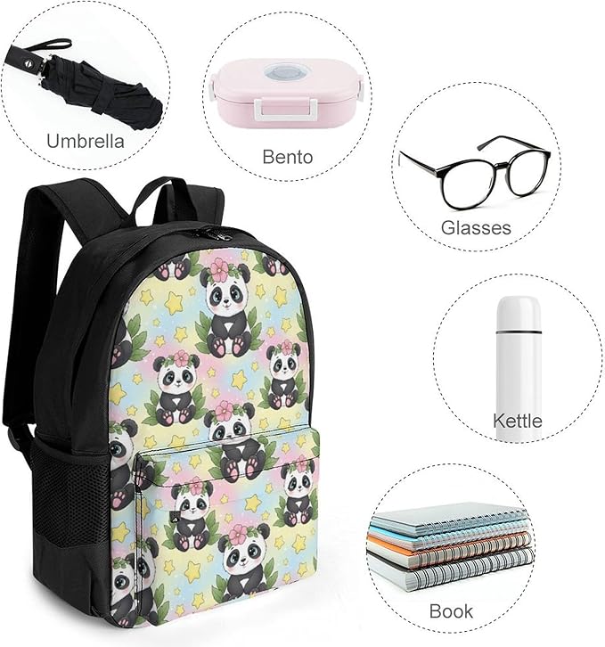 Outdoor Backpack Gym Bag Cute Rainbow Panda Outdoor Activities with Big Capacity Daypack, College Bookbag