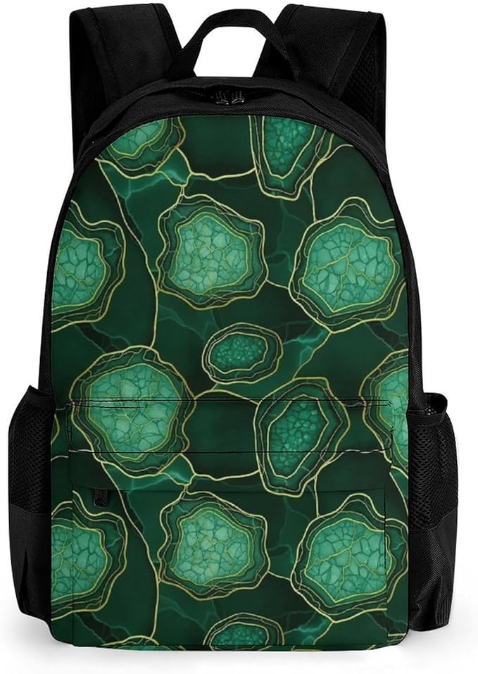 Supdreamc Lightweight Backpack for Gym Travel Bicycle, Big Capacity Multipurpose Anti-Theft Carry On Bag, Emerald Marbled Gold Glitters Green Marble Travel Hiking Bag Day Pack