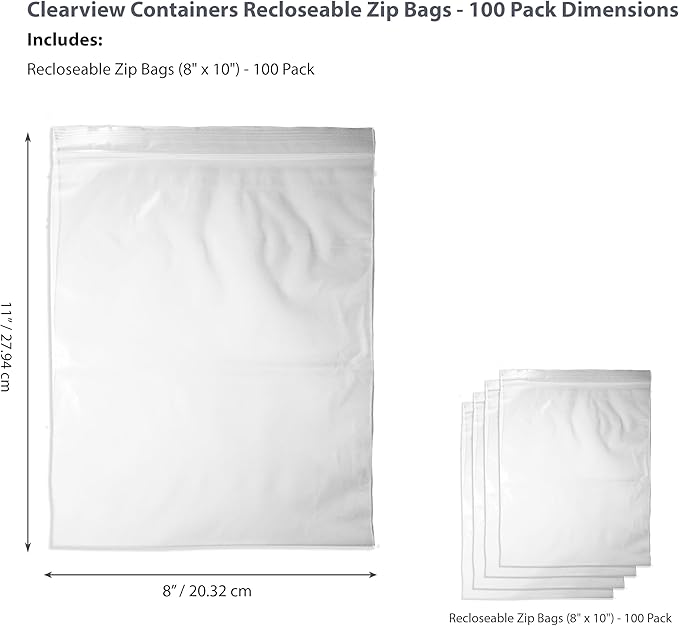 100-Pack 8" x 10" Reclosable Zip Bags – Durable & Convenient Storage Solution