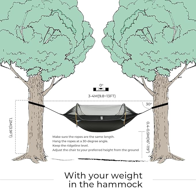 Camping Hammock Tent with Mosquito Net & RainFly, 3 in 1 Waterproof Portable Sleeping Hammock Bug Backpacker Lightweight Outdoor Gear Swing for Hiking Travel Patio Expedition(Dark Green)
