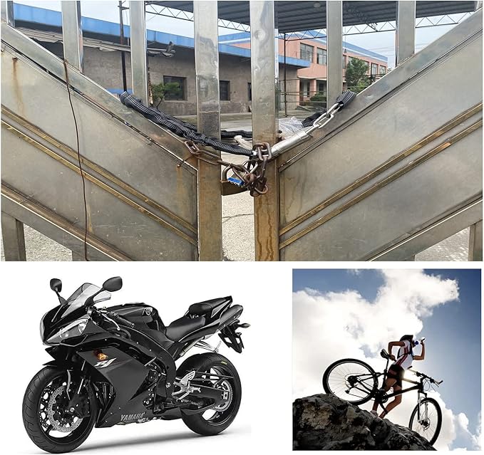 2 Pcs Stainless Steel Chain Locks with 6 Same Keys, Rustproof Lock and Chain, Marine Grade Lock for Bike, Moto, Scooter, Boat, Truck and Door. Anti-Theft – 110 CM Long Chain