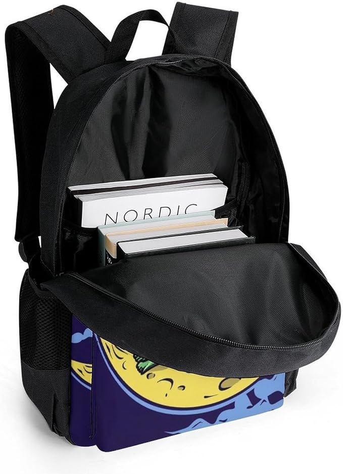 Supdreamc Rucksacks Lightweight Multipurpose Anti-Theft Funny Alien Moon Sky Shoulder Bag Big Capacity Laptop Book Bag Rucksack With Padded Straps