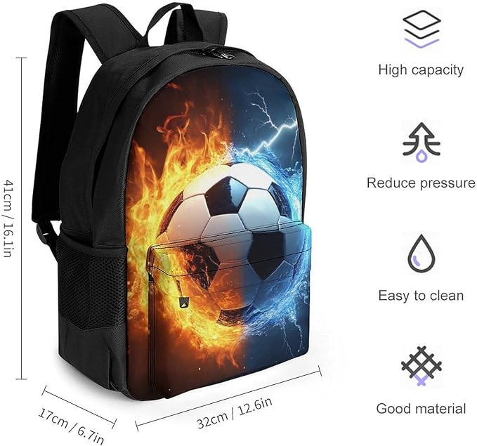 Men Women Polyester Water And Fire Soccer Ball Daypack Backpack Large Capacity Carry On Bag With Smooth Zippers for Hiking Picnic Walking Cycling