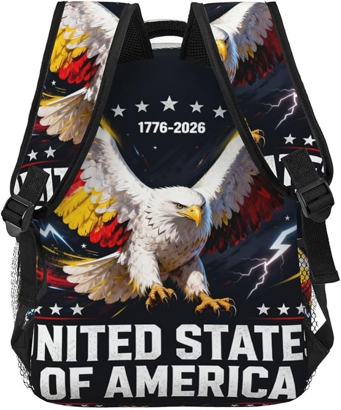 Lightweight Rucksacks for Climbing Outdoors Walking Cycling, Large Capacity Anti-Theft Multipurpose Carry On Bag, 250th Anniversary 1776-2026 Patriotic Eagle Art Camping Outdoor Backpack