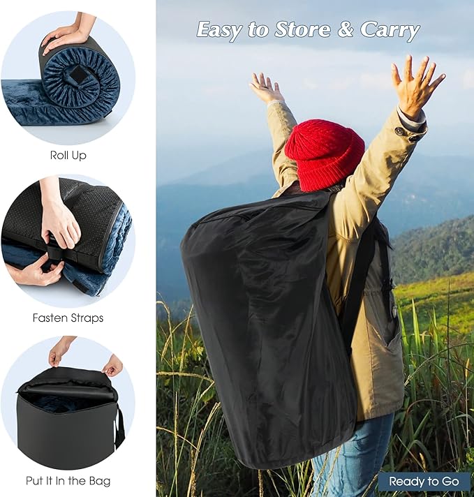 S AFSTAR Memory Foam Camping Mattress, Roll Up Travel Mattress w/Carry Bag, Removable Cover, Plush Surface, Anti-Slip Bottom, 72” Portable Foldable Floor Mat for Camping Car Travel