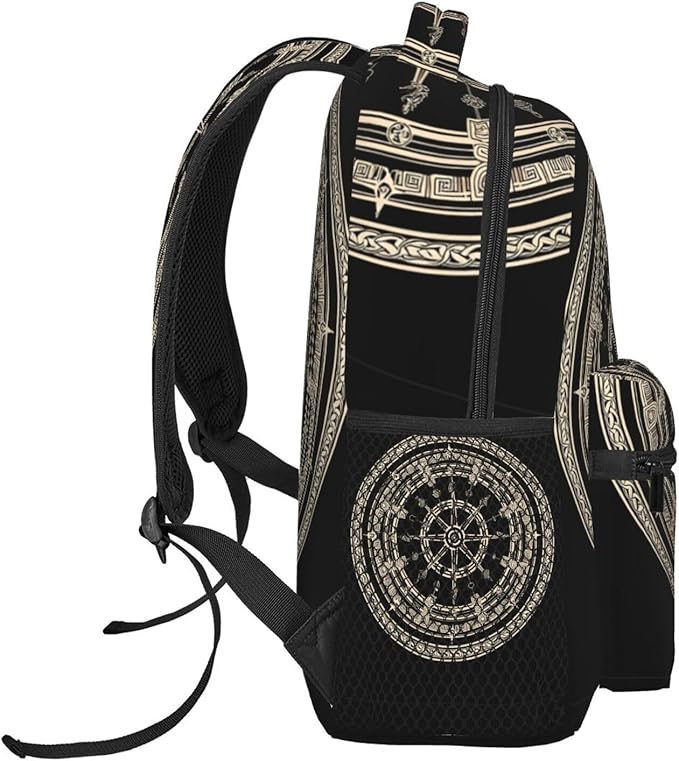 Rucksacks Lightweight Multipurpose Anti-Theft Black Celtic Viking Magical Runic Compass Vegvisir Circle Of Norse Runes Art Shoulder Bag Big Capacity Traveling Camping Backpack With Side Pockets