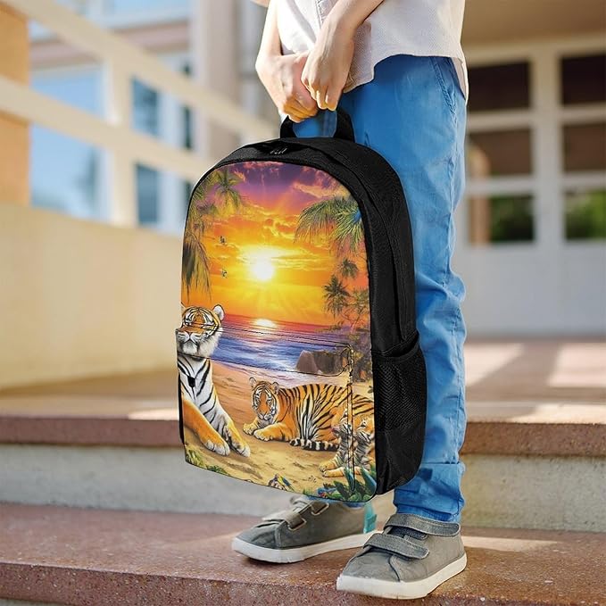 Supdreamc Daypack Anti-Theft Multipurpose Large Capacity Shoulder Bag, Tropical Tiger Animal World King Art Travel Hiking Camping Rucksack With Smooth Zippers