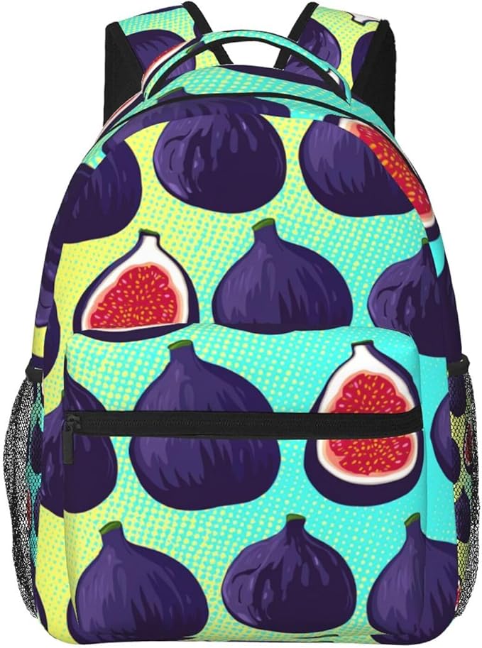 Backpack Anti-Theft Multipurpose Large Capacity Carry On Bag, Fig Fruits Exotic Ornament Art Camping Outdoor Backpack With Side Pockets
