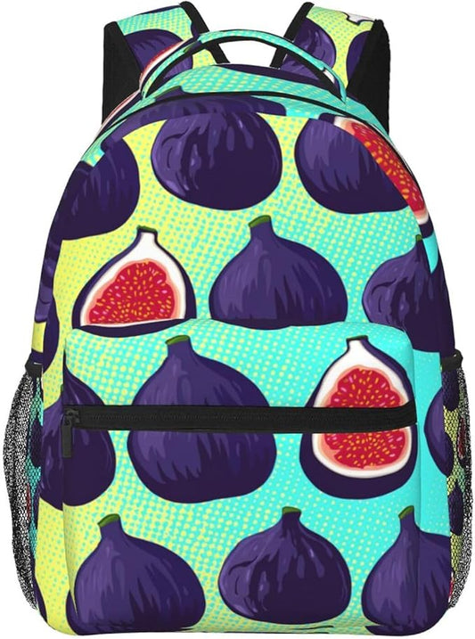Backpack Anti-Theft Multipurpose Large Capacity Carry On Bag, Fig Fruits Exotic Ornament Art Camping Outdoor Backpack With Side Pockets
