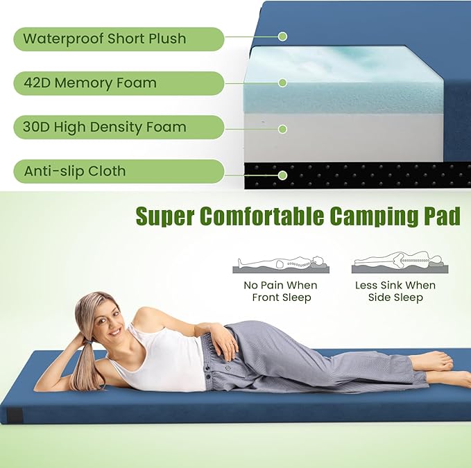 Tangkula Memory Foam Sleeping Pad, Roll Up Floor Mattress with Carry Bag, Non-Slip Bottom, Guest Floor Folding Bed for Sleepover, Portable Camping Mattress for Indoor Outdoor Car Travel Cot Tent