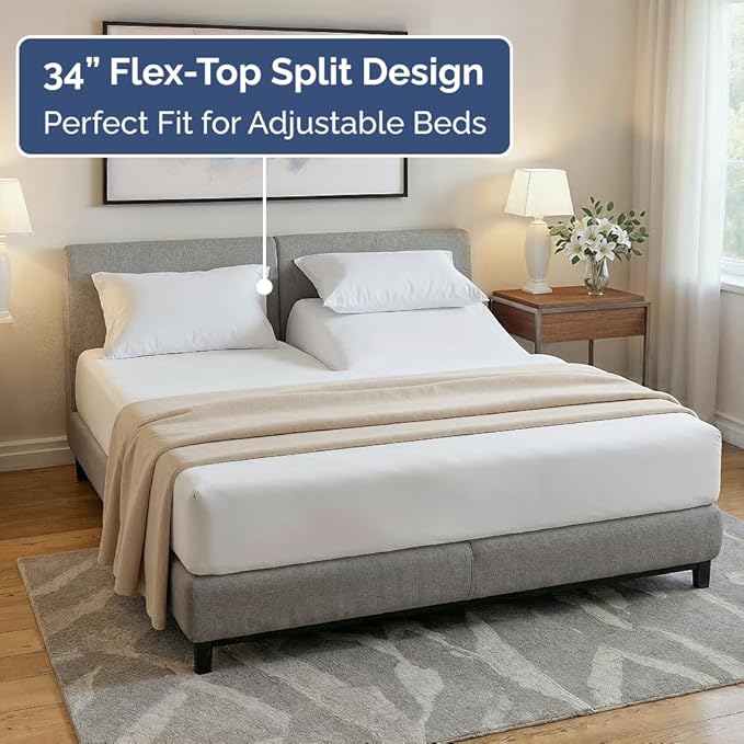 Flex Top Split Head King 4 Piece Sheet Set - Comfy Breathable & Cooling Bed Sheets Set - Hotel Luxury Bedding for Women, Men, Kids, Teens, Boys & Girls - Deep Pockets, Ultra-Soft - Oeko-Tex - White