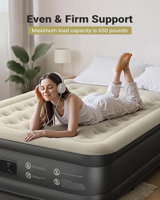 iDOO Air Mattress Queen with Built in Pump, Inflatable Mattress Queen Size, 18" Raised Blow up Mattress for Camping, Guests, Portable & Waterproof Air Bed, Colchon Inflable