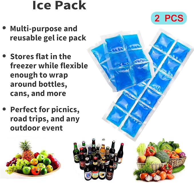 2-Pack Flexible Ice Sheets-4.9x13.4 for Any Lunch Boxes & Bags & Coolers - Reusable Freezer Packs Stay Foldable When Frozen, No Leak Gel Wrap to Keep Food/Drinks Cold for Hours for Work, BBQ, Camping