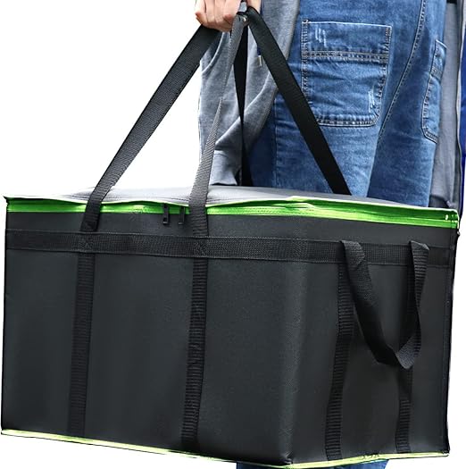 XXXL-Large Insulated Grocery Shopping Bags, Green, Reusable Bag,Thermal Zipper,Collapsible,Tote,Cooler,Food Transport hot and Cold,Camping,Recycled Material delivery Groceries
