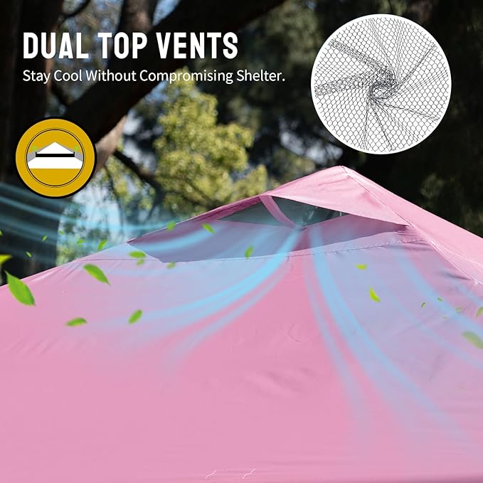 CROWN SHADES 10x10 Pop Up Canopy - Beach Tent with One Push Setup - Easy Outdoor Sun Shade for Events, Parties, Camping - Gazebo with STO-N-Go Cover Bag, Silver Coated Top, Pink