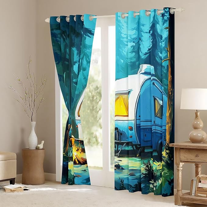 Erosebridal Gnome Window Drapes Cartoon RV Camper Blackout Curtains 42" Wx90 L Rustic Camping Adventure Curtains for Bedroom Living Room,Country Farmhouse Forest Window Treatments 2 Panels