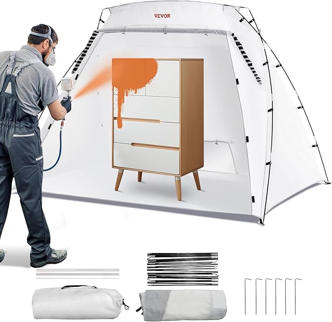 VEVOR Portable Paint Booth, Larger Spray Tent with Built-in Floor & Mesh Screen Windproof Hooks for Furniture DIY Hobby Tool, 7.5x5.2x5.2ft Spray Paint Shelter