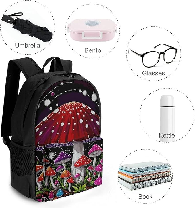 Backpack Anti-Theft Multipurpose Large Capacity Carry On Bag, Magic Mushrooms Trip Camping Outdoor Backpack With Side Pockets