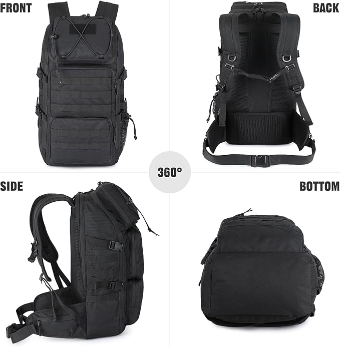 G-raphy Military 45L Military Tactical Backpacks For Men Camping Hiking Trekking Daypack Bug Out Bag Lage MOLLE (Black-45L)