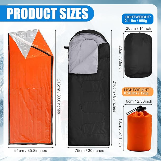 Macarrie 12 Pack Sleeping Bags Set with Compression Sacks, 6 Adult Camping Sleeping Bags and 6 Emergency Survival Sacks for Hiking Outdoor Homeless Shelters Donation Supplies