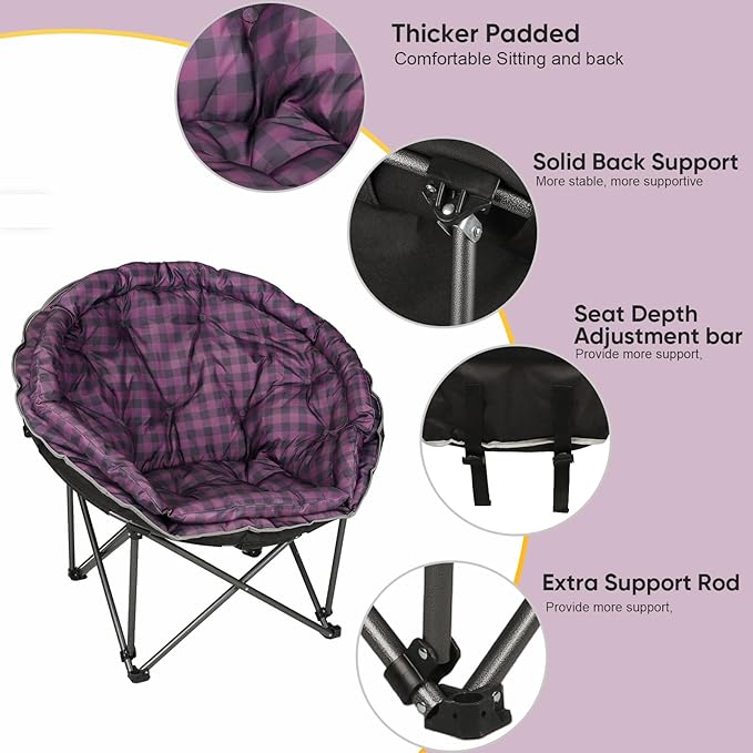 Northroad Oversized Camping Moon Chair, Outdoor Padded Saucer Folding Round Chair, Supports up to 400 lbs for Outdoor Hiking Fishing Picnic Lawn