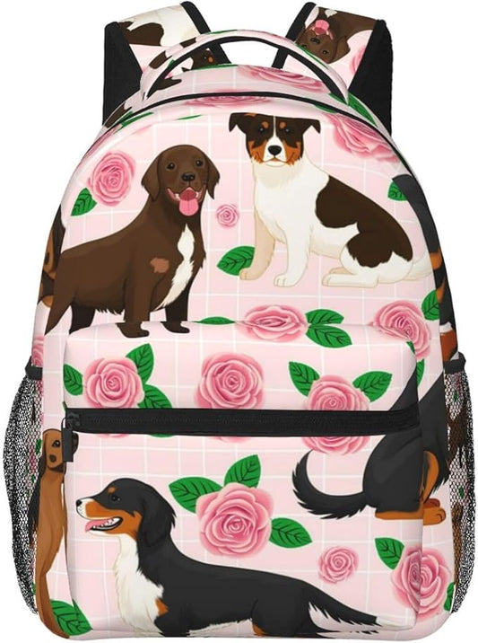 Lightweight Rucksack for Sports Travel Running, Big Capacity Multipurpose Anti-Theft Bookbag, Cavalier King Charles Spaniel Pink Florals Floral Dog Travel and Sport Backpack Rucksack