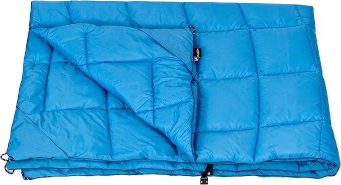 Versatile Packable Outdoor Camping Blanket, Puffy Blanket, Primaloft® Insulation, Warm, Durable, Lightweight, Waterproof, Oversize, Beach, Stadium, and More! 55"x80" (Cendre Blue)