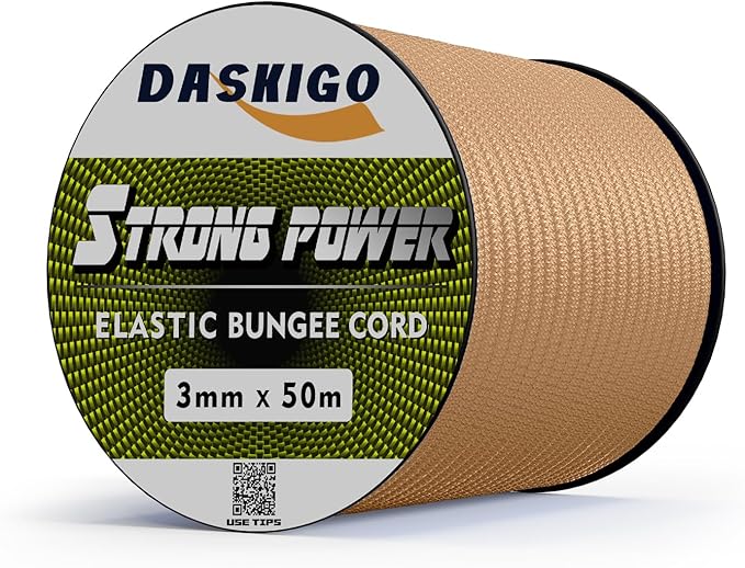 Elastic Bungee Shock Cord 3-8mm (Khaki, 1/8'' x 164FT)
