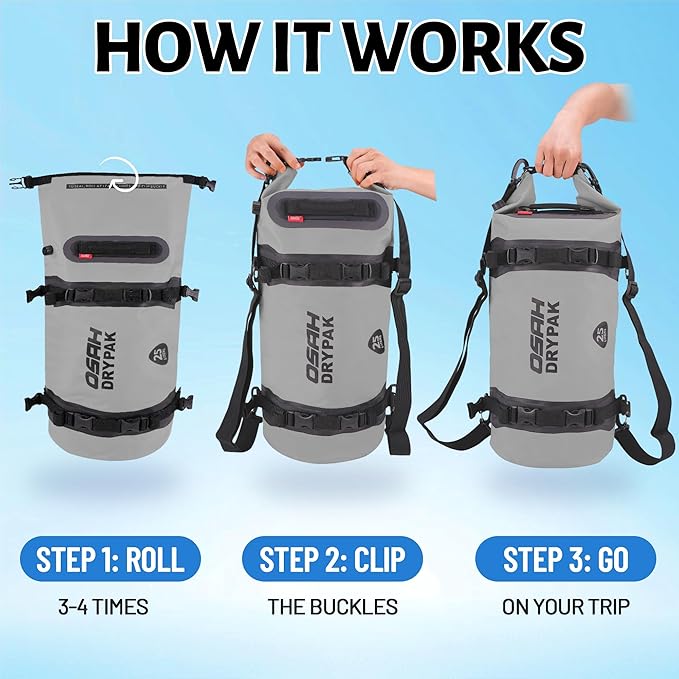 25L Waterproof Dry Bag - Motorcycle Luggage Tail Bag with Straps for Back Seat, Roll Top Lightweight Waterproof Backpack Sack for Travel, Swimming, Boating, Kayaking, Camping and Beach