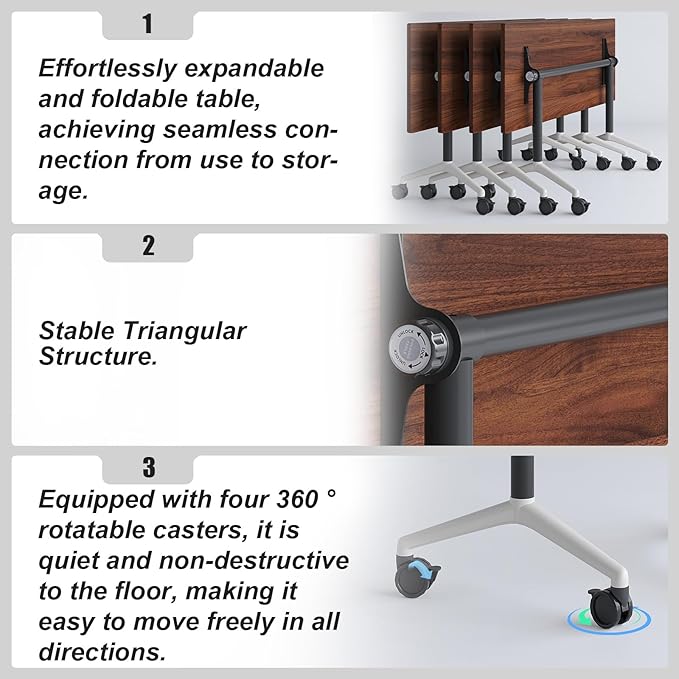 2Packs 61 Inch Folding Conference Table Space-Saving 5.09 Ft Training Classroom Table,Heavy-Duty Meeting Desk for Office Events,Easy Storage Design, Rectangular Table with Durable Legs Walnut