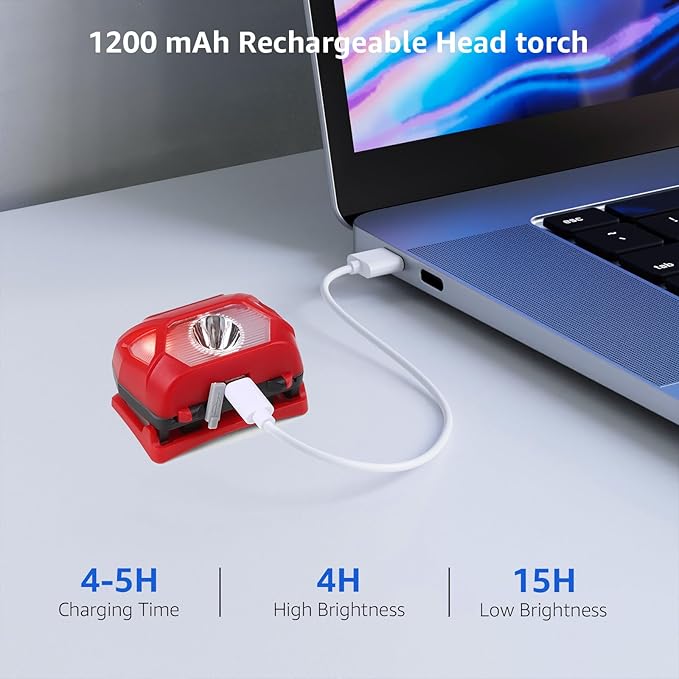 Lepro 320014 LED Rechargeable Headlamp, 2 Pack Head Lamp with 6 Modes for Camping & Hiking Gear Essentials, IPX4 Waterproof Bright Headlight Flashlights with Adjustable Headband, Type-C Cable - Red