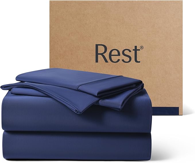REST® Evercool®+ Cooling Sheet Set, King Size, Midnight Blue, Breathable Bed Sheets for Hot Sleeper and Night Sweats, with Pillowcases, with Ionic+ Self-Cleaning Silver Yarn for Sensitive Skin, 4PCS