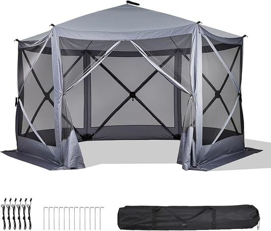 VINGLI 12x12 Pop Up Gazebo Tent, Portable Easy Up Screen Tent for Camping with Mosquito Netting, Camping Canopy Shelter with Carry Bag, Ground Stakes