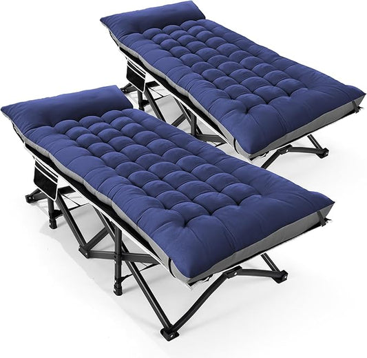 HABUTWAY Camping Cot with Mattress, 32" Extra Wide Camping Cots for Adults, Sleeping Cot for Adults Holds Up to 603LBS, Cots for Sleeping, Camp, Rv, Beach, Patio, Office Naps, 2PCS (Blue)