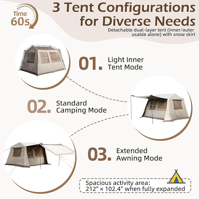 YOLENY Instant Tent, 4 Person Camping Tent with Vestibule & Rainfly, 150D Blackout Cabin Tent, UPF 12500, 137.7 FT² Activity Space, Windproof Waterproof