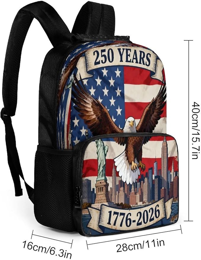 Adults Lightweight 250th Anniversary 1776-2026 Patriotic Eagle Art Shoulder Book Bags Big Capacity Shoulder Bag With Adjustable Shoulder Straps for Trekking Work Walking Cycling
