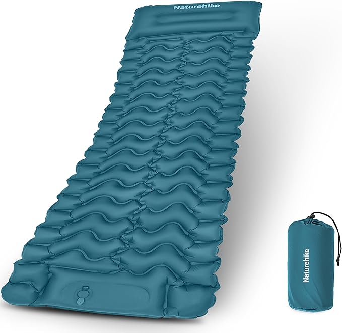 Naturehike Camping Sleeping Pad, Ultralight Inflatable Sleeping Mat with Pillow Built-in Pump, 2.6 Inch Lightweight Air Mattress for Backpacking, Hiking, Traveling