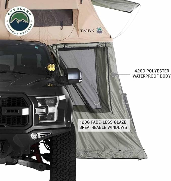Overland Vehicle Systems 18019833 LD TMBK Roof Top Tent Annex Green Base with Black Floor & Travel Cover | Waterproof Material | Features 1000g PVC-Based Floor