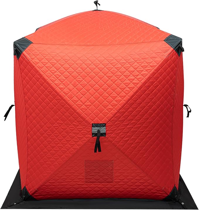 Portable 2 Person Ice Fishing Tent Insulated,Pop-up Hub-Style Ice Fishing Shelter w/Ice Nails, Thermal Ice Fishing Shanty Ice Fishing Gear for Ice Fishing