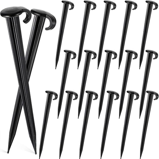 Vicenpal 18 Pcs 7 Inch Plastic Yard Stakes Inflatables Heavy Duty Plastic Garden Stakes for Tent Ground Replacement Outdoor Fence Lawn Pegs Landscape Staples Halloween Christmas Decorations (Black)