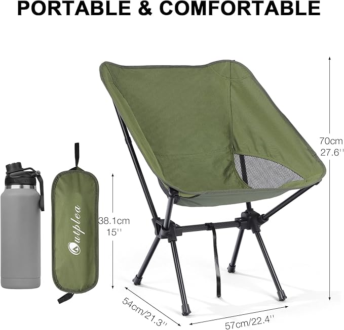 Folding Portable Camping Chair, Lightweight Foldable Outdoor Chair for Sports, Backpacking Beach Chair for Adults, Green