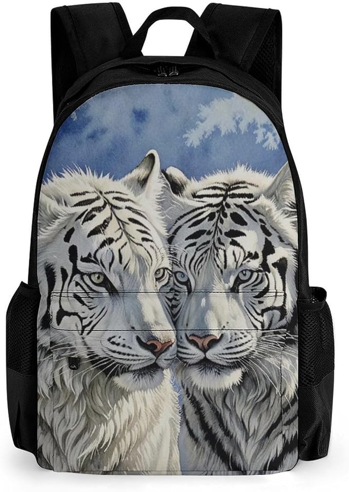 Supdreamc Casual Daypack Multipurpose Anti-Theft Large Capacity Carry On Bag, White Tiger Love Casual Daypack Climbing Shoulder Bag With Padded Straps