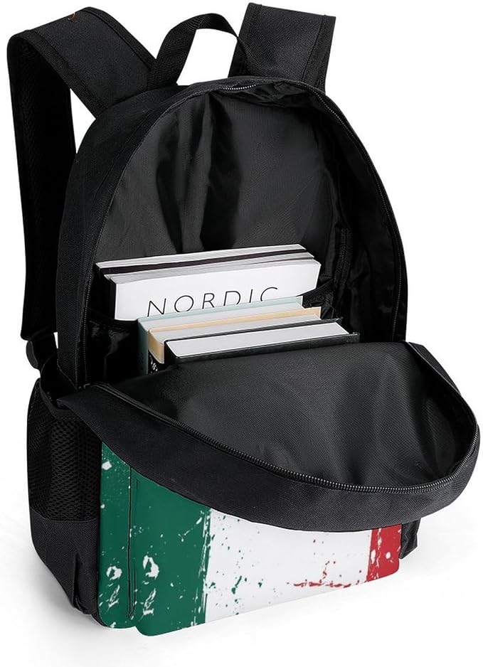 Men Women Lightweight Cool Mexican Flag Art Casual Daypack Big Capacity Bookbag With Padded Straps for Gym Travel Walking Cycling