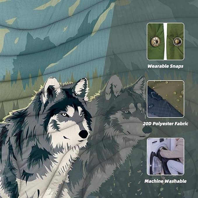 Outdoor Camping Blanket with Sherpa Lining, Extra Warm Thick Camp Blankets and Puffy Ultralight Soft Poncho DWR Camping Quilt for Cold Weather, Adventure, Sleeping, Backpacking 78"x 56"