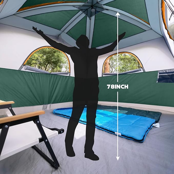 UNP Tents 6 Person Waterproof Windproof Easy Setup,Double Layer Family Camping Tent with 1 Mesh Door & 5 Large Mesh Windows -10'X9'X78in(H)