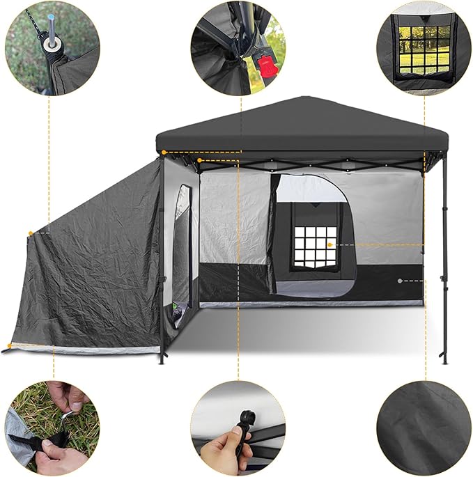 KAMPKEEPER Side Tent,Camping Tent for 10' x 10' Pop Up Canopy, Easy Set Up Gazebo,Compatible with 10' Wide Canopy Tents (Black)