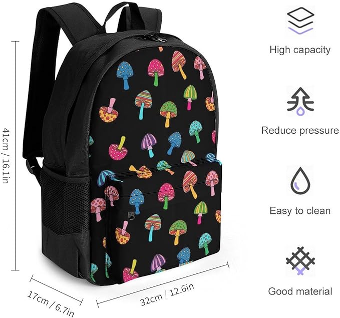 Lightweight Daypack Backpack for Trekking Work Running, Big Capacity Multipurpose Anti-Theft Bookbag, Trippy Magic Goth Mushrooms Business Computer Bag