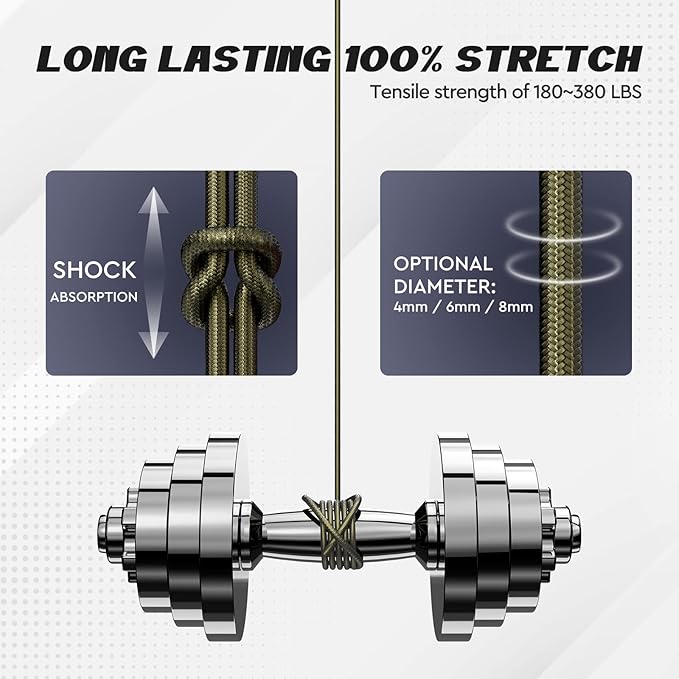 Elastic Bungee Shock Cord 3-8mm (Army Green, 3/16'' x 66FT)