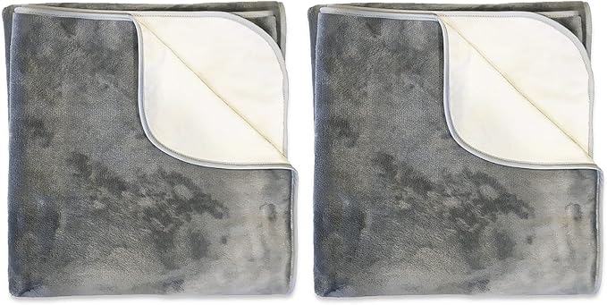Mambe Silky Waterproof Throw for Protecting Furniture Bed Couch from Stains Caused by Dogs, Cats, Incontinence. Soft, Washable, Reversible. (Size Small 2-Pack 30x35 inches, Color Buff/Dove)