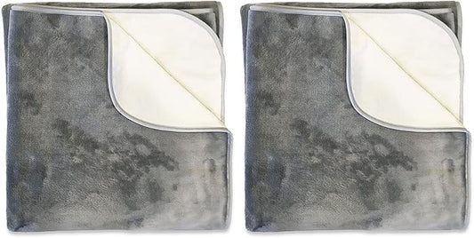 Mambe Silky Waterproof Throw for Protecting Furniture Bed Couch from Stains Caused by Dogs, Cats, Incontinence. Soft, Washable, Reversible. (Size Small 2-Pack 30x35 inches, Color Buff/Dove)